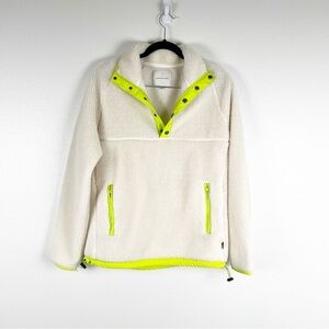 American Eagle Outfitters Cream and Neon Yellow Fleece Jacket